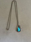 Vintage Navajo Sterling Silver Turquoise Pendant On Chain Les Baker Jewelry