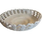 Westmoreland Milk Glass Open Lace Footed Bowl Basketweave Round 7 25   