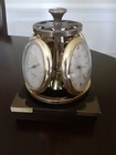 Vtg  Brass Remembrance Swiss Rotating Clock thermommeter hygrometer Barometer   