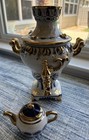 Vintage Gzhel Soviet Era Porcelain Hand Painted Samovar  4 Pc  Ussr Russian