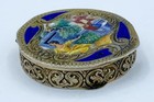 Antique Vintage 800 Silver   Enamel Snuff Pill Box W  Scenic Courting Couple