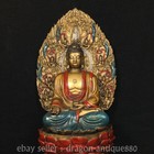 14 8  Chinese Copper Gilt Colour Decoration Shakyamuni Amitabha Buddha Statue