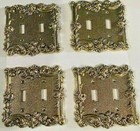 4 Beautiful Gold Metal Double Outlet Light Switch Plate Covers Vintage Antique