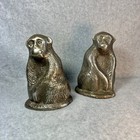 Pair Vintage Heavy Silver Cast Iron Monkey Chimpanzee Bookends Doorstop Statue