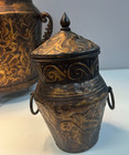 Set Of 3 -3 Sizes  Metal Urns Antique Finish W  Lid   Handles