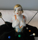 Vintage Porcelain Doll Pin Cushion Art Deco Flapper Half Doll Pincushion Japan