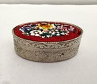 Vintage Micro Mosaic Floral Hinged Pill Or Trinket Box Made In Italy Colorful