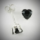 4mm Heart Cz Onyx Black Post Stud Earrings In 925 Sterling Silver - New 