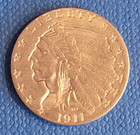 1911 Gold Indian Head Quarter Eagle  2 50 Nice Coin 2 1 2 Dollar Au-ef