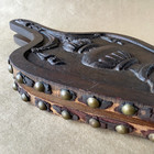 Antique Hand Carved Fireplace Bellows 23  Wood Brass Studded Metal Nozzle As Is 