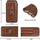 Durable Leather Case Holder 3 Tube Travel Brown Cigar Cedar Humidor With Cutter