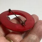 Very Vintage Early Red Oval Lucite C-clasp Brooch Nice Looking 