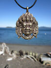 1 3 4  Wrathful Deity Mahakala Tibetan Buddhist Bronze Pendant Pleather Necklace