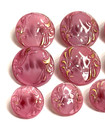 Beautiful Vintage Set Of 10 Pink Glass Buttons W gold Accent  f25 