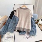 Women s Denim Sleeve Patchwork Sweater Autumn Winter Loose Lazy Knit Sweater Top
