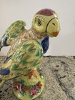 Vintage Porcelain Hand Painted Majolica Parrot With Flowers