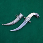 Vtg Mughal Islamic Indo Persian Damascus Indian Bone Chipped Lion Khanjar 12  