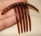 Vintage Faux Tortoise Shell Rhinestone 5 Prong Hair Comb Brush Jewelry Accessory