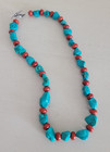 Lovely Sterling Silver Turquoise Nugget Coral Beaded Toggle Necklace 20 long