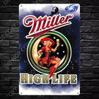Miller High Life Beer Brew Milwaukee Lady In The Moon Tin Metal Sign