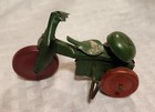 Vintage Antique Wind-up Tin Tricycle W celluloid Plastic Rider- Occupied Japan