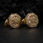 Hip Hop Yellow Gold Plated 925 Sterling Iced Mens Octagon Shaped Stud Earrings