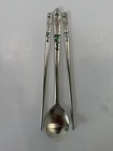 Korean Ag800 Silver Sujeo Spoon Chopsticks Enamel Crane Bonsai Boxed
