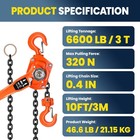 Manual Lever Chain Hoist  3 Ton 6600lbs Capacity  For Dock Garage Factory Mines