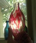 1840s Beautiful Cranberry Looped Free Blown Nailsea Teardrop Flask Pontiled