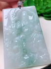 Certified Grade A Icy Floral Green Jadeite Jade Pendant Guangong 0630