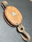 Antique Boston Lockport 5  Block And Tackle Single Wheel Pulley Wood Metal Iron