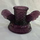 Vintage Amethyst Glass Double Chicken Rooster Candle Holder  Toothpick Holder