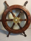 15 3 4  Wooden Ship Wheel Wall Hanging Decor With Brass Center
