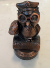 Vintage Owl Advertising Coin Bank Buy Wise Buy Wards Riverside Bronze Metal