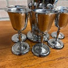 Vintage 1930s Art Deco Textured Chrome Cocktail Shaker 6pc Bar Set Stemmed Glass