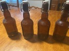 4 Vintage Grolsch Amber Brown  Beer Bottles With Swing Top Stopper Lids