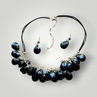 Silver Plated Black Faceted Teardrop Crystal Necklace And Earrings Jewelry Set