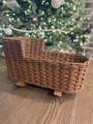 Vtg Wicker Rattan Babydoll Cradle Crib Rocking Bassinet Wooden Mid-century Brown