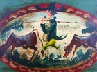 Painted Folk Art Tray Peter Hunt Style Hiker W Cows Signed   Dated Antique