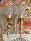 Vintage Brass Crackled Glass Candle Wall Sconces holders  Pair - 15  Tall India