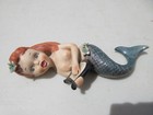 Vintage 1950s Mcm Lefton 3107 Mermaid Wall Plaque Figure W  Harp Lyre   Flowers