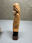 Vintage Hand Carved Folk Art Wooden Man Figurine W  Orange Raincoat