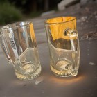 Set Of 2  26 Oz    clear Glass Handled Beer Mugs Steins Round Cold Drink