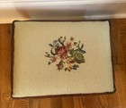 Antique French Provincial Upholstered Footstool W Floral Needlepoint