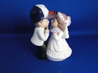 New New England Patriots Kissing Bride   Groom Wedding Caketop Figurine With Cap