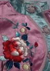Vintage Pink Satin Child s 2 Piece Outfit Floral Embroidery Frog Closure