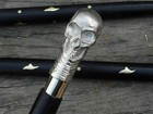 Vintage Antique Designer Walking Cane Stick Heavy Brass Skull Head Handle Gift