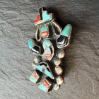 Zuni Vintage Rainbowman Brooch Sterling Silver Turquoise Coral Traders Code Cp3