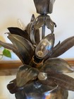 Vintage Brutalist Metal Lily Flower Table Lamp 3 Light Botanical Sculptural Mcm
