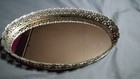 Vintage Oval Mirrored Dresser Vanity Tray Gold  Tone Metal Filigree  14  X 10 